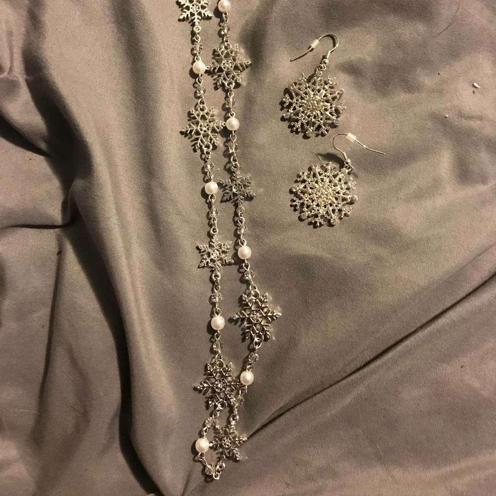 snowflake necklace and matching earrings